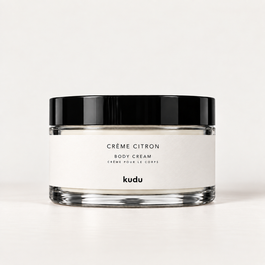 Creme citron scented body cream with grapefruit, petitgrain and mandarin.