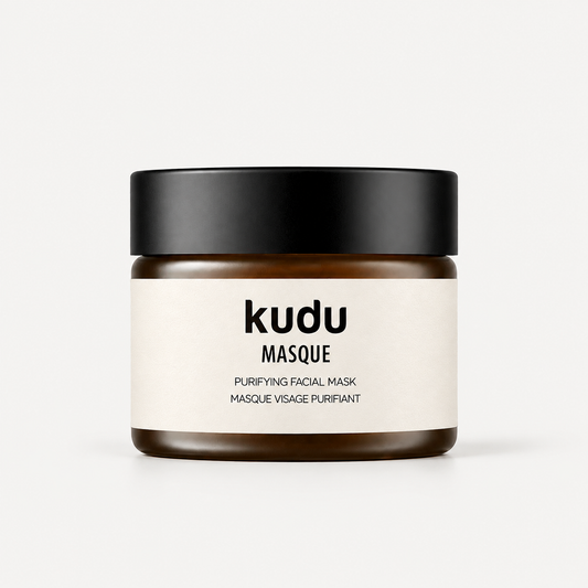 Kudu Masque purifying facial mask jar on a white background