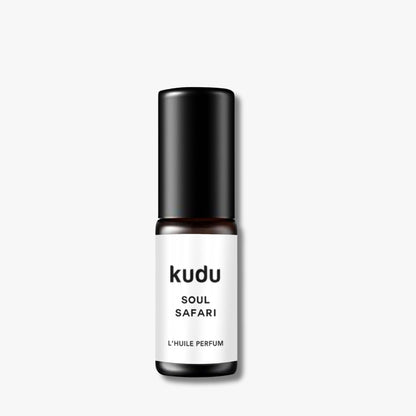 A rollon bottle of Kudu Cosmetica Soul Safari Perfume oil on a plain background.